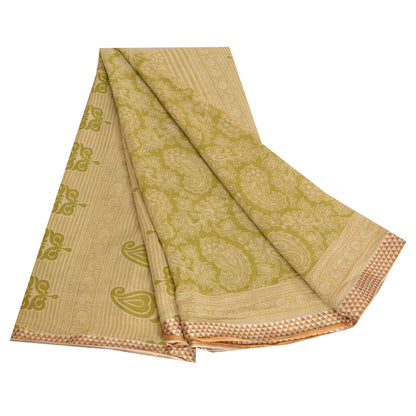 Sanskriti Vintage Sarees Green Block Printed Pure Cotton Sari Soft Craft Fabric