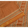 Sanskriti Vintage Sarees Brown Zari Border Pure Cotton Printed Sari Craft Fabric