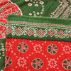 Sanskriti Vintage Sarees Red/Green Bandhani/Batik Print Pure Cotton Sari Fabric