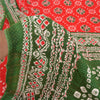 Sanskriti Vintage Sarees Red/Green Bandhani/Batik Print Pure Cotton Sari Fabric