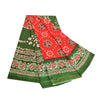 Sanskriti Vintage Sarees Red/Green Bandhani/Batik Print Pure Cotton Sari Fabric