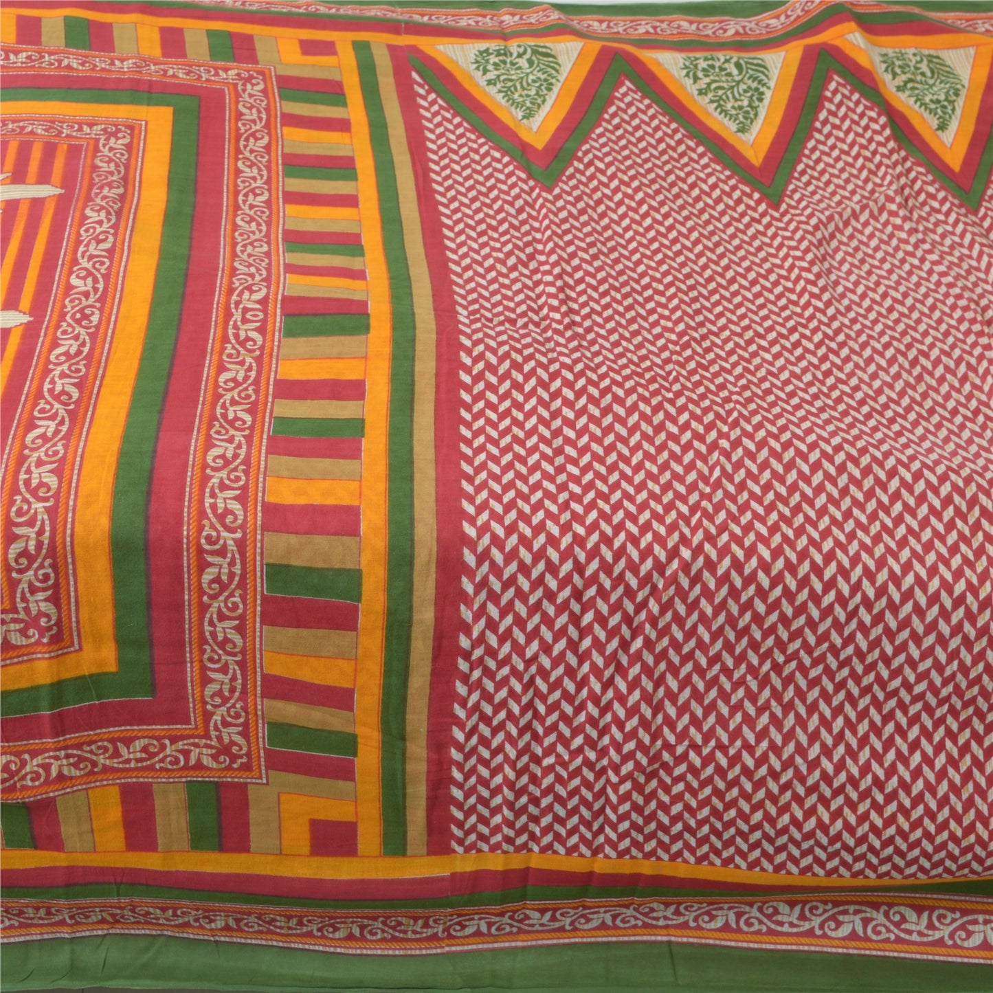 Sanskriti Vintage Sarees Indian Red Pure Cotton Printed Sari 5yd Craft Fabric