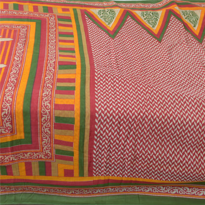 Sanskriti Vintage Sarees Indian Red Pure Cotton Printed Sari 5yd Craft Fabric