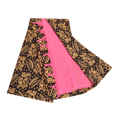 Sanskriti Vintage Sarees Pink/Black Human Printed Pure Cotton Sari Craft Fabric