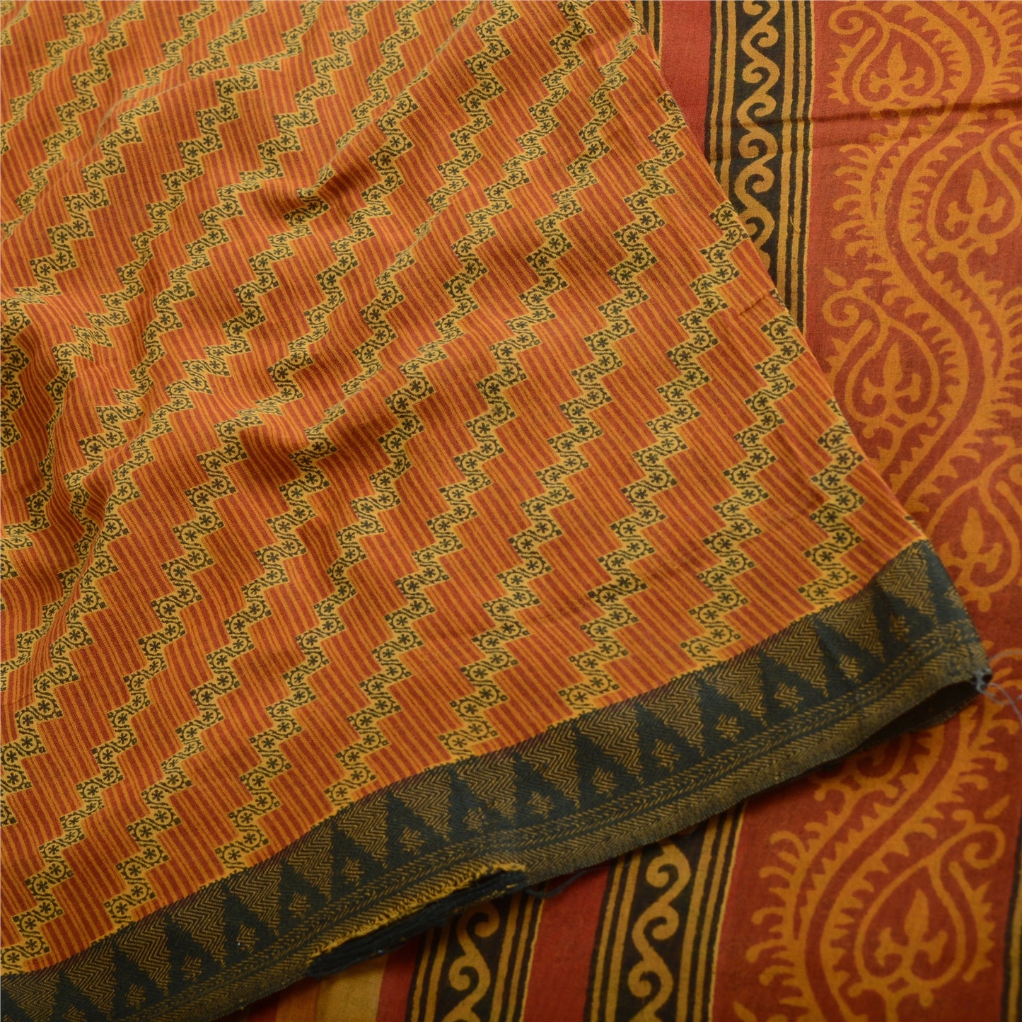 Sanskriti Vintage Sarees Dark Red Pure Cotton Printed Sari 5yd Soft Craft Fabric