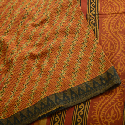 Sanskriti Vintage Sarees Dark Red Pure Cotton Printed Sari 5yd Soft Craft Fabric