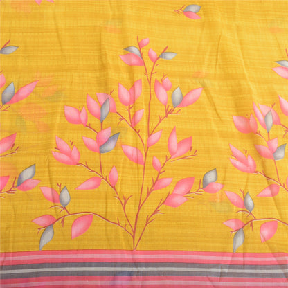 Sanskriti Vintage Sarees Indian Yellow Pure Cotton Printed Sari 5yd Craft Fabric