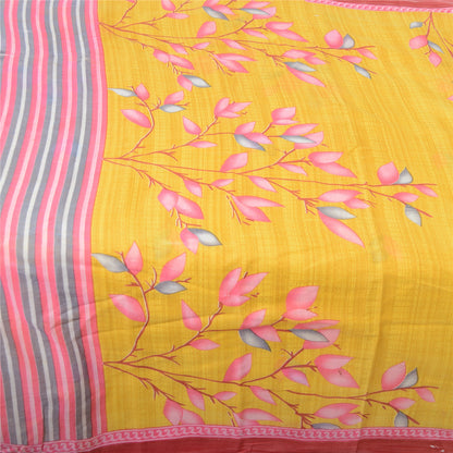 Sanskriti Vintage Sarees Indian Yellow Pure Cotton Printed Sari 5yd Craft Fabric