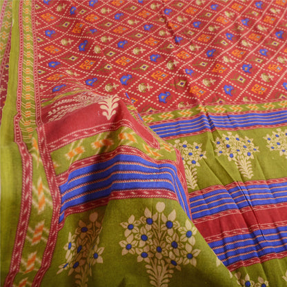 Sanskriti Vintage Sarees Indian Red Pure Cotton Printed Sari 5yd Craft Fabric