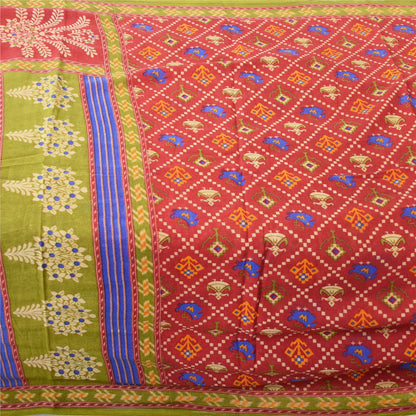 Sanskriti Vintage Sarees Indian Red Pure Cotton Printed Sari 5yd Craft Fabric