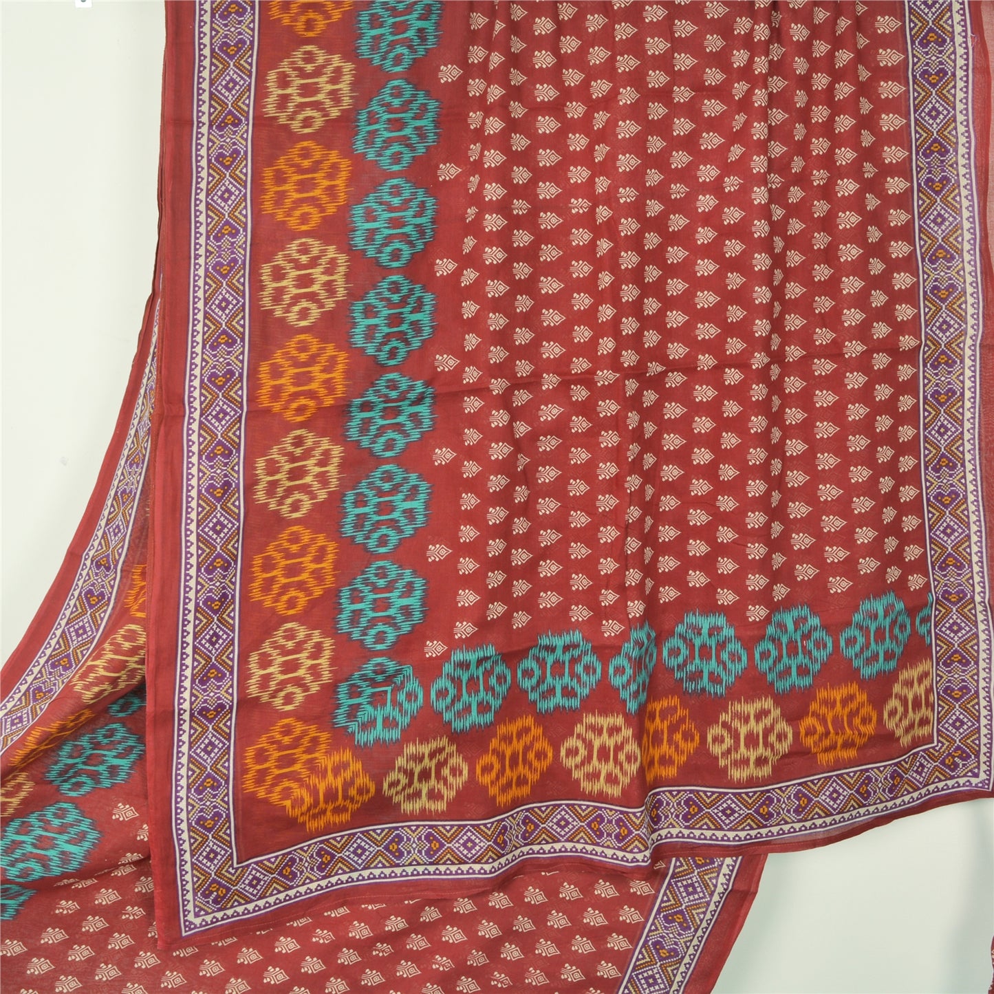 Sanskriti Vintage Sarees Red Indian Pure Cotton Printed Sari Soft Craft Fabric