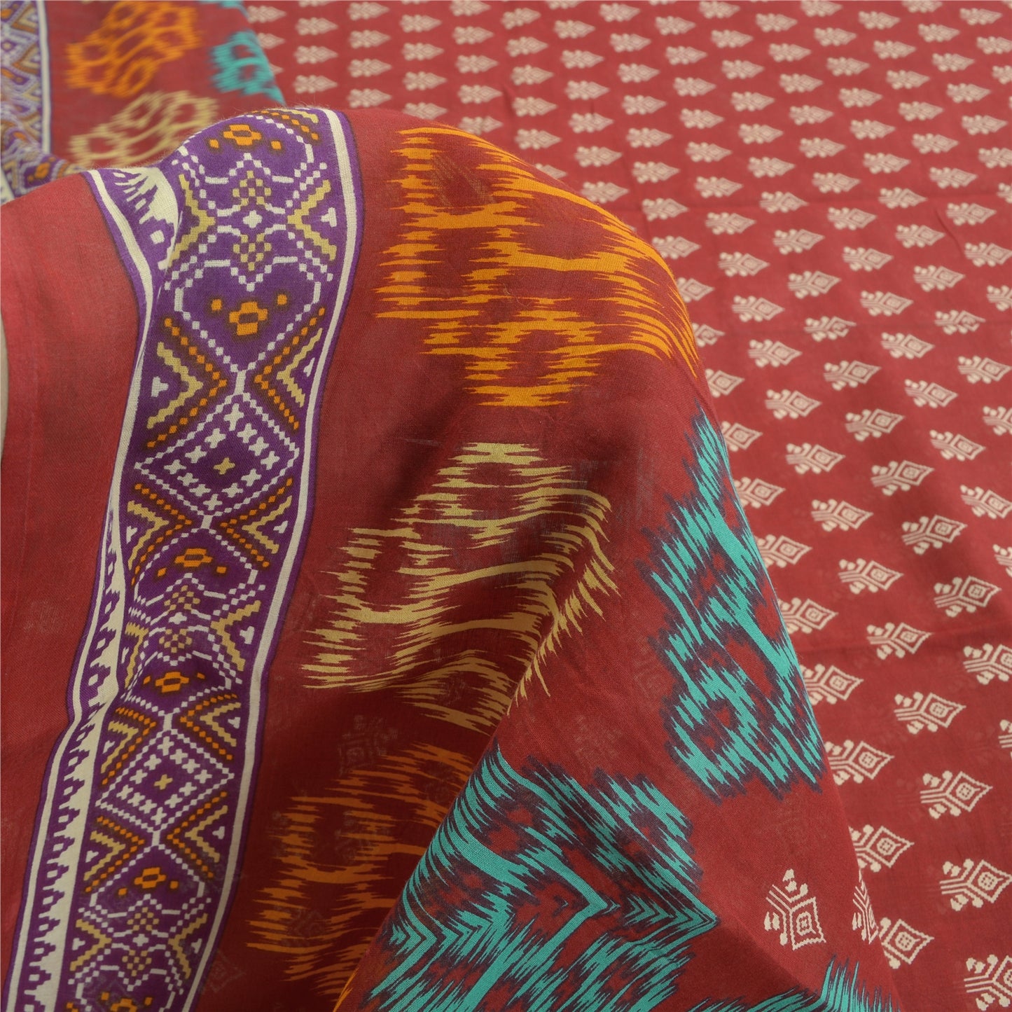 Sanskriti Vintage Sarees Red Indian Pure Cotton Printed Sari Soft Craft Fabric