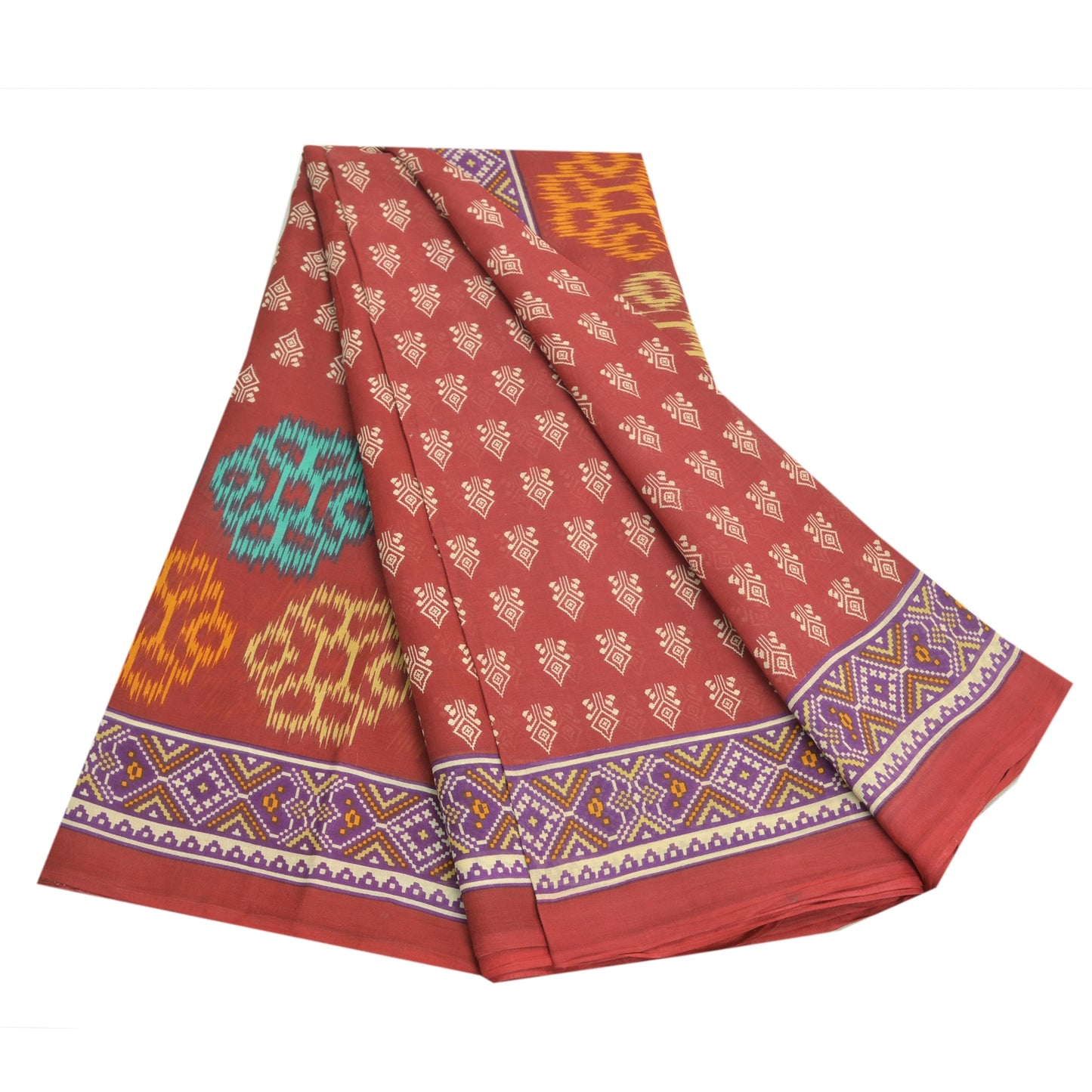 Sanskriti Vintage Sarees Red Indian Pure Cotton Printed Sari Soft Craft Fabric