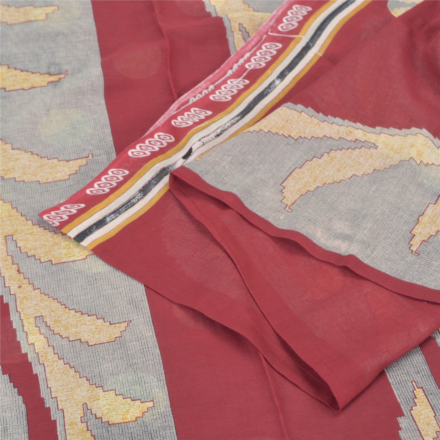 Sanskriti Vintage Sarees Red Indian Pure Cotton Printed Sari 5yd Craft Fabric