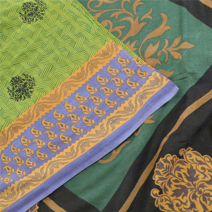 Sanskriti Vintage Sarees Green Pure Cotton Printed Sari 5yd Soft Craft Fabric