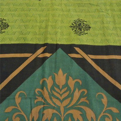 Sanskriti Vintage Sarees Green Pure Cotton Printed Sari 5yd Soft Craft Fabric