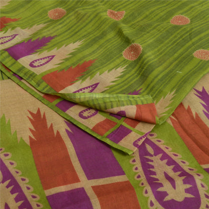 Sanskriti Vintage Sarees Green 100% Pure Cotton Printed Sari 5yd Craft Fabric