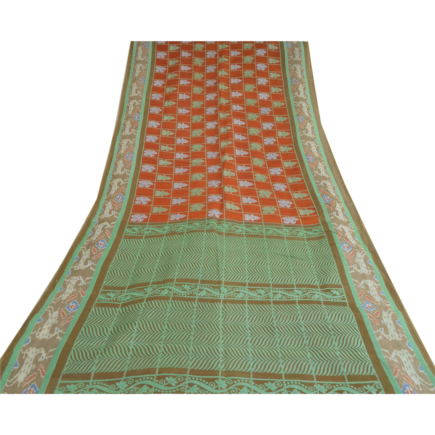 Sanskriti Vintage Sarees Blend Silk Patan Patola Printed Sari 5yd Craft Fabric