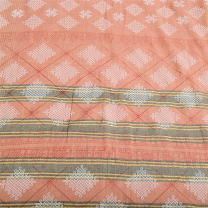 Sanskriti Vintage Sarees Pink Indian Pure Cotton Printed Sari 5yd Craft Fabric