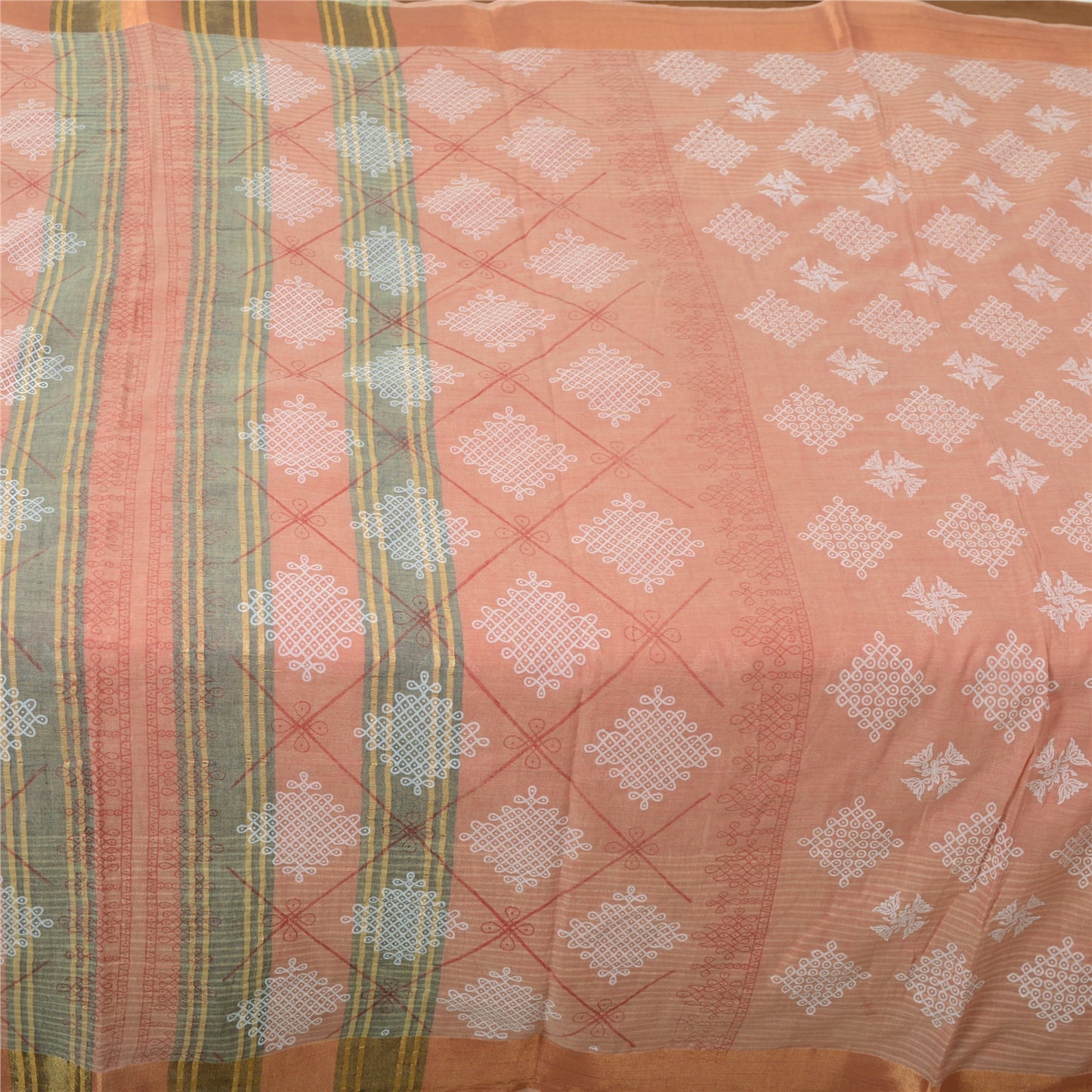 Sanskriti Vintage Sarees Pink Indian Pure Cotton Printed Sari 5yd Craft Fabric