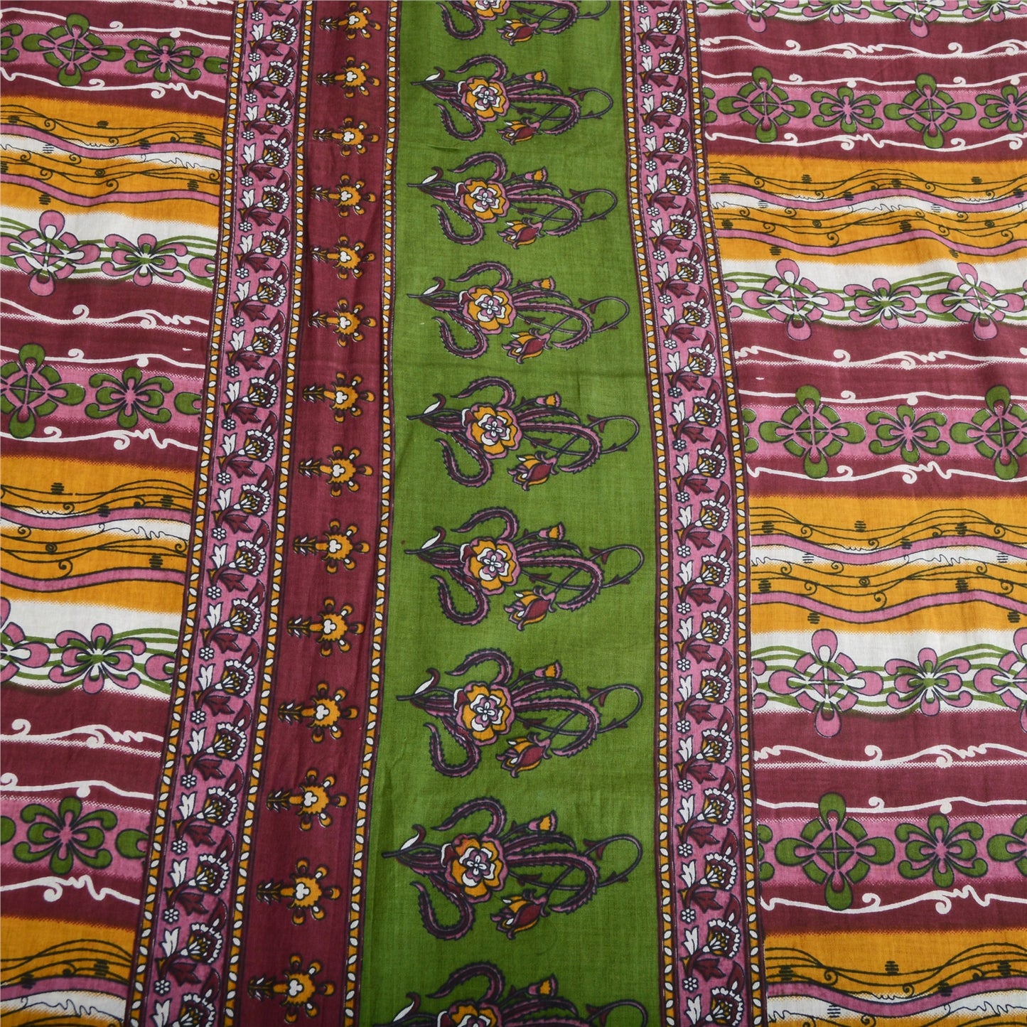 Sanskriti Vintage Sarees Multi Indian Pure Cotton Printed Sari 5yd Craft Fabric