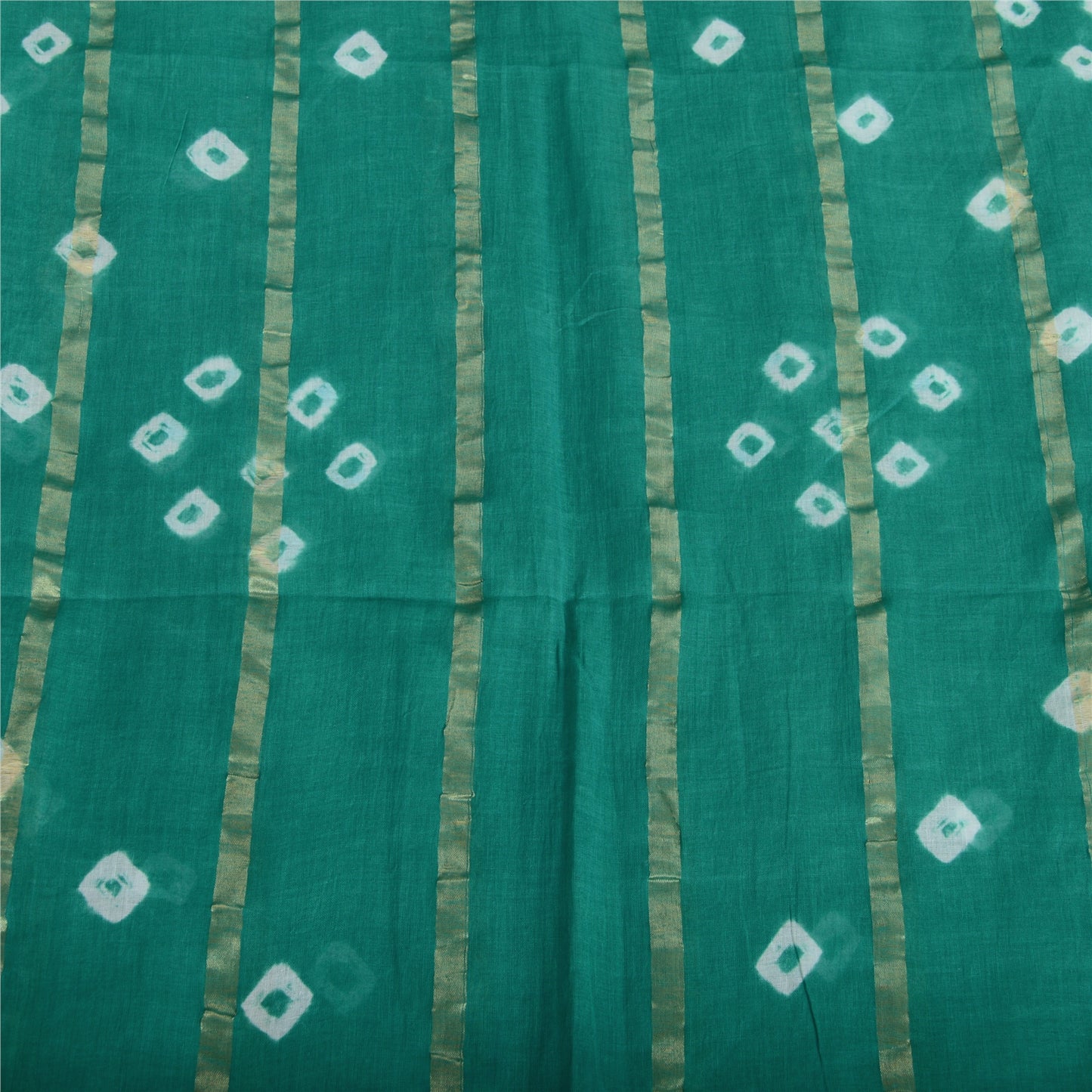 Sanskriti Vintage Sarees Green Bandhani Work Zari Woven Pure Cotton Sari Fabric