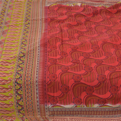 Sanskriti Vintage Sarees From India Red Pure Cotton Printed Sari Craft Fabric