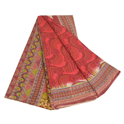 Sanskriti Vintage Sarees From India Red Pure Cotton Printed Sari Craft Fabric