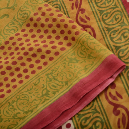 Sanskriti Vintage Sarees Red/Green Pure Cotton Printed Sari 5yd Craft Fabric