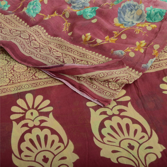 Sanskriti Vintage Sarees Indian Purple Pure Cotton Printed Sari 5yd Craft Fabric