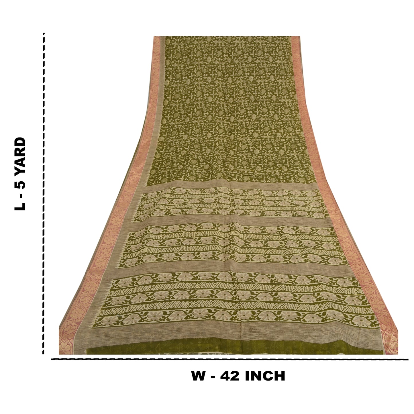 Sanskriti Vintage Sarees Indian Green Pure Cotton Print Woven Border Sari Fabric