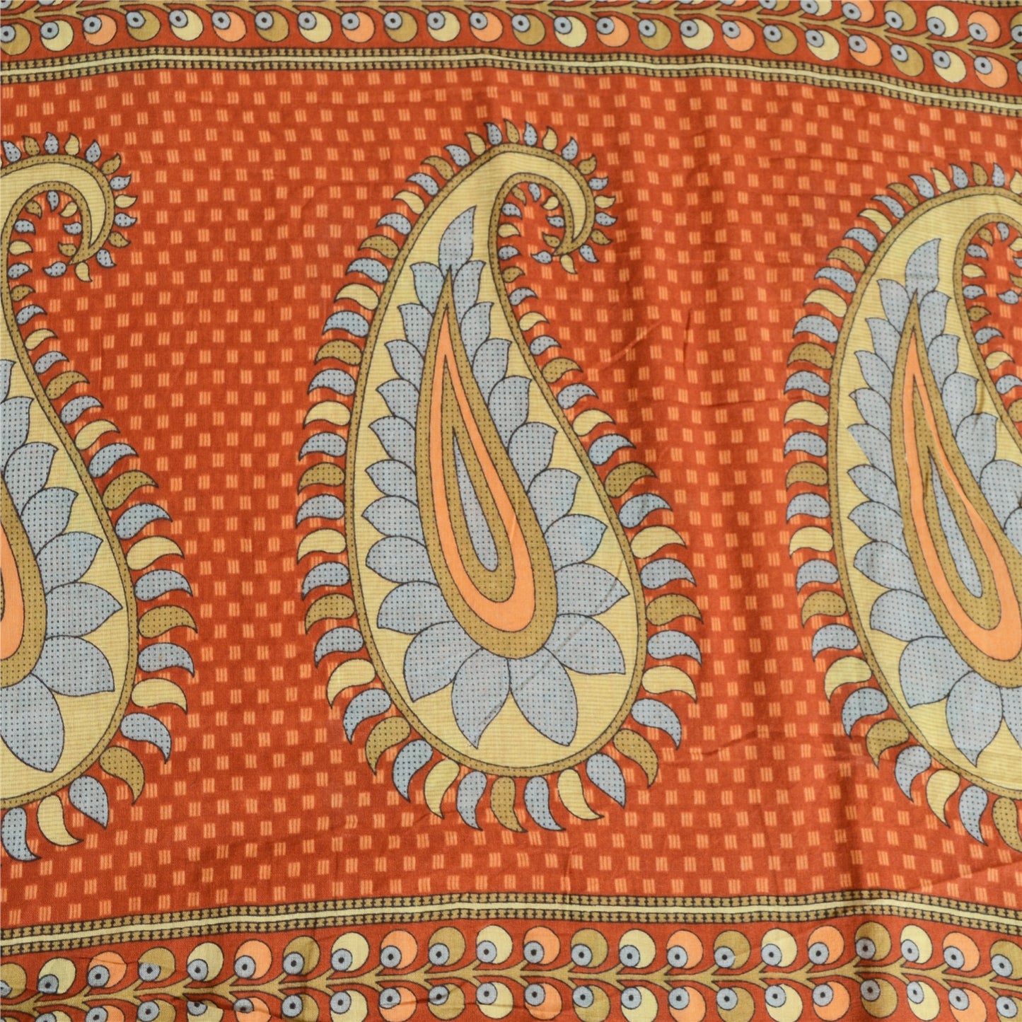 Sanskriti Vintage Sarees Indian Peach Pure Cotton Printed Sari 5yd Craft Fabric