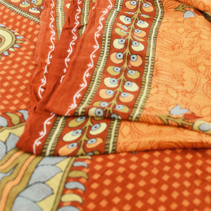 Sanskriti Vintage Sarees Indian Peach Pure Cotton Printed Sari 5yd Craft Fabric