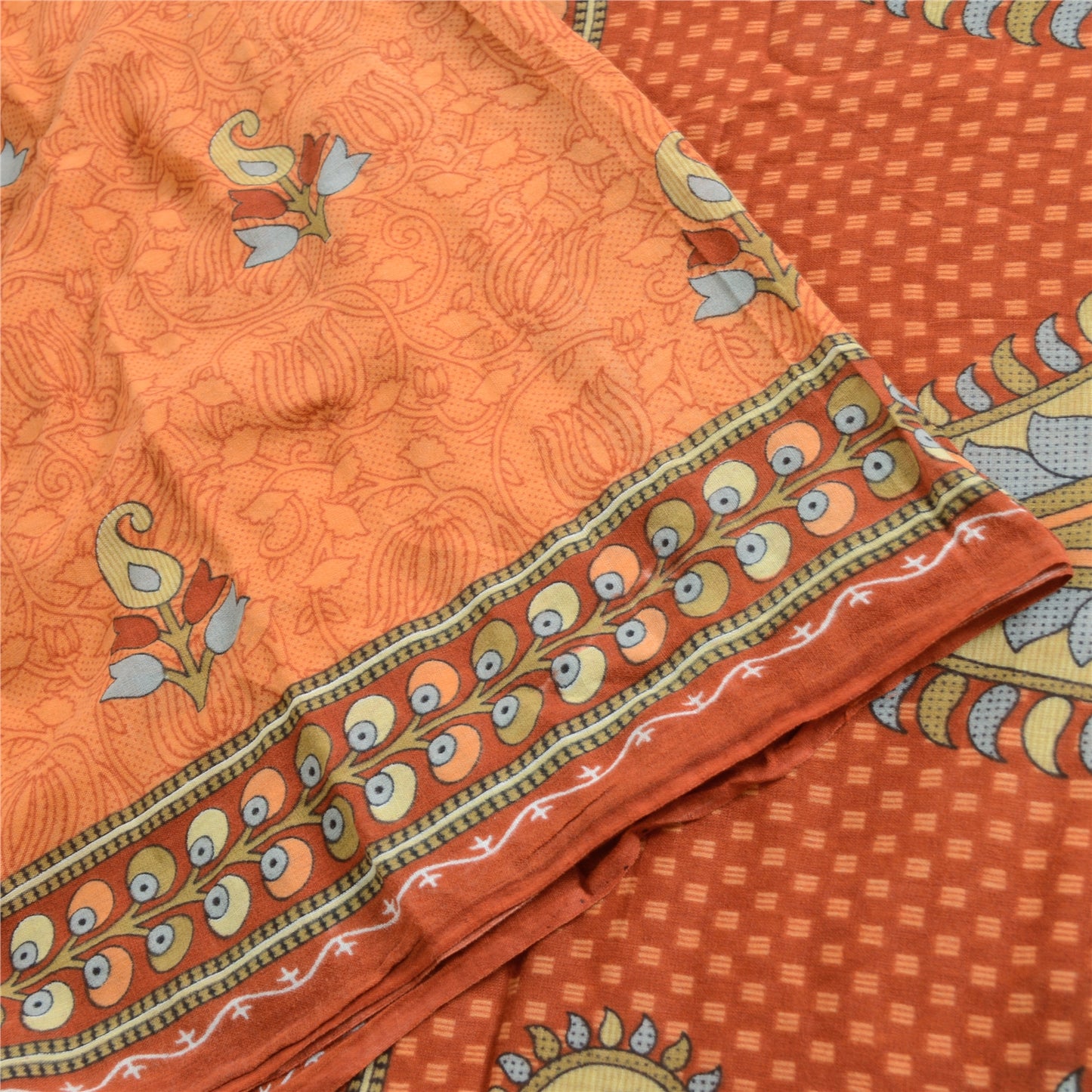 Sanskriti Vintage Sarees Indian Peach Pure Cotton Printed Sari 5yd Craft Fabric