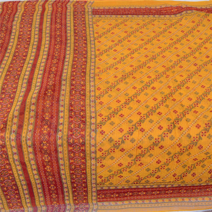 Sanskriti Vintage Sarees Yellow/Red Pure Cotton Printed Woven Sari Craft Fabric