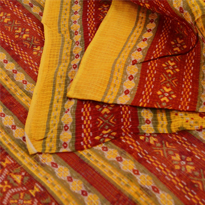 Sanskriti Vintage Sarees Yellow/Red Pure Cotton Printed Woven Sari Craft Fabric