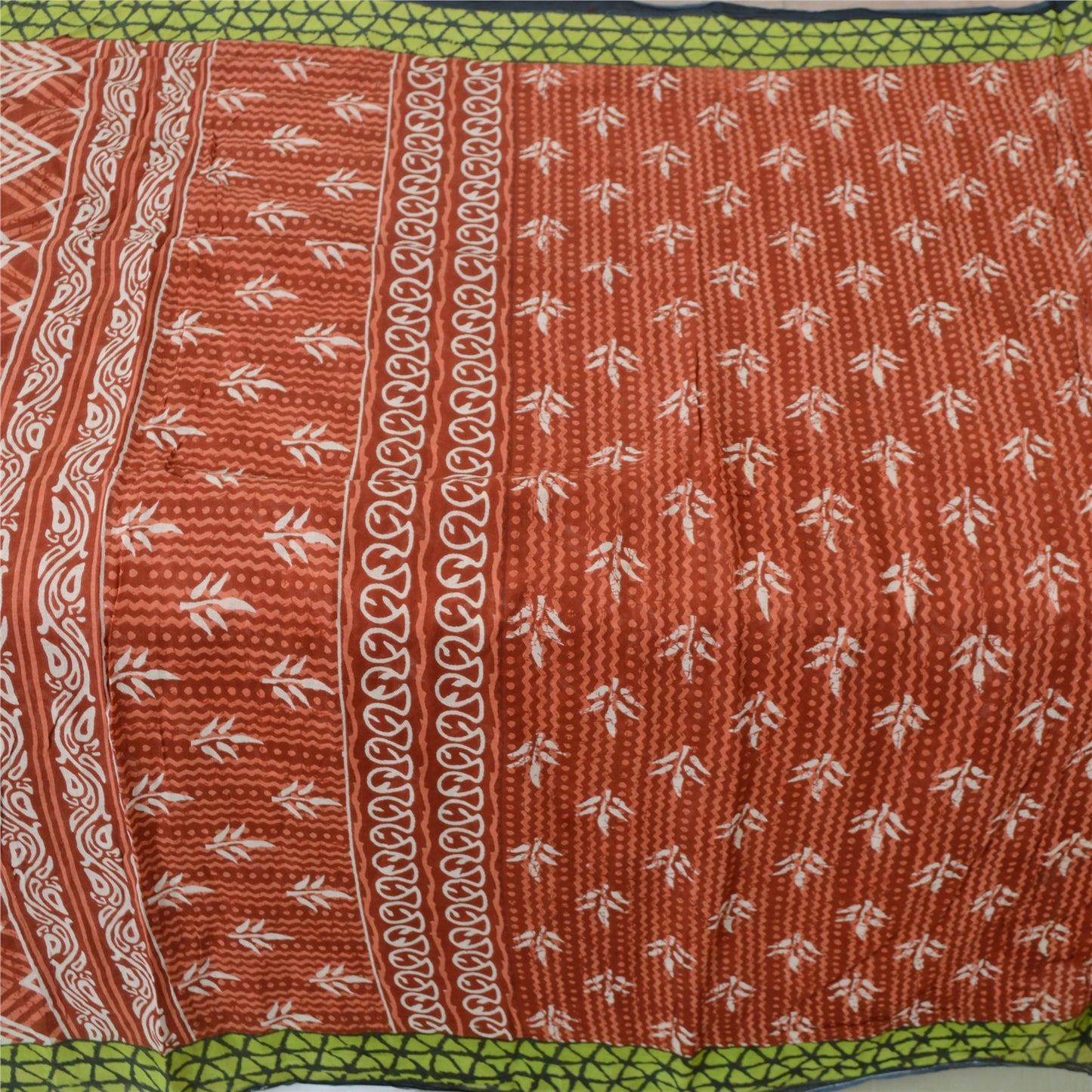 Sanskriti Vintage Sarees Indian Orange Pure Cotton Printed Sari 5yd Craft Fabric