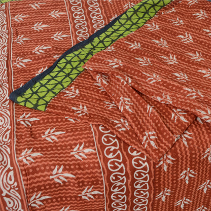 Sanskriti Vintage Sarees Indian Orange Pure Cotton Printed Sari 5yd Craft Fabric