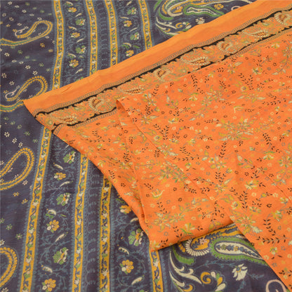 Sanskriti Vintage Sarees Saffron 100% Pure Cotton Printed Sari 5yd Craft Fabric