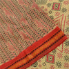 Sanskriti Vintage Sarees Cream Pure Cotton Block Printed Sari 5yd Craft Fabric