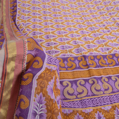 Sanskriti Vintage Sarees Purple/Saffron Pure Cotton Print Sari 5yd Craft Fabric