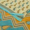 Sanskriti Vintage Sarees Cream Pure Cotton Paisley Printed Sari 5yd Craft Fabric