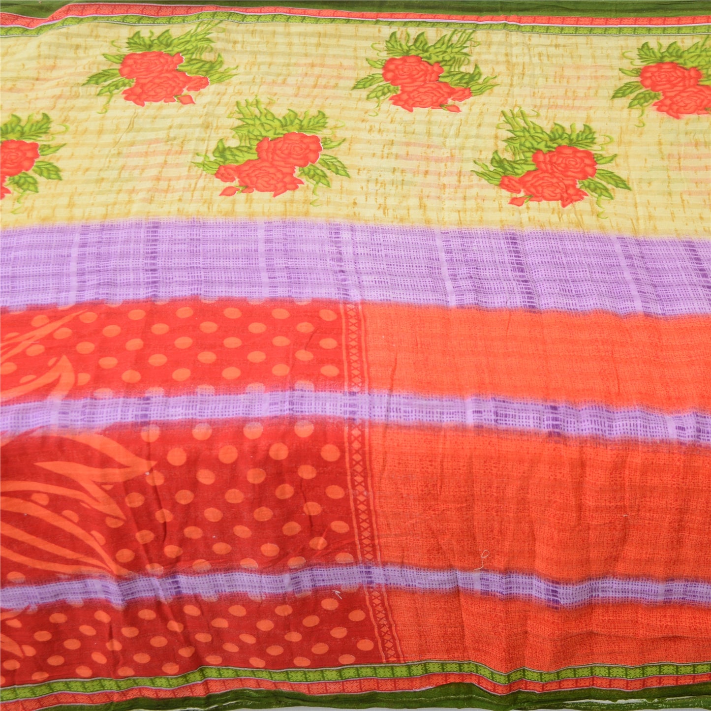 Sanskriti Vintage Sarees Indian Multi Pure Cotton Printed Sari 5yd Craft Fabric