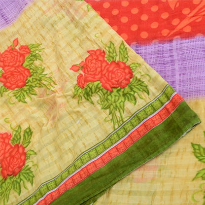 Sanskriti Vintage Sarees Indian Multi Pure Cotton Printed Sari 5yd Craft Fabric