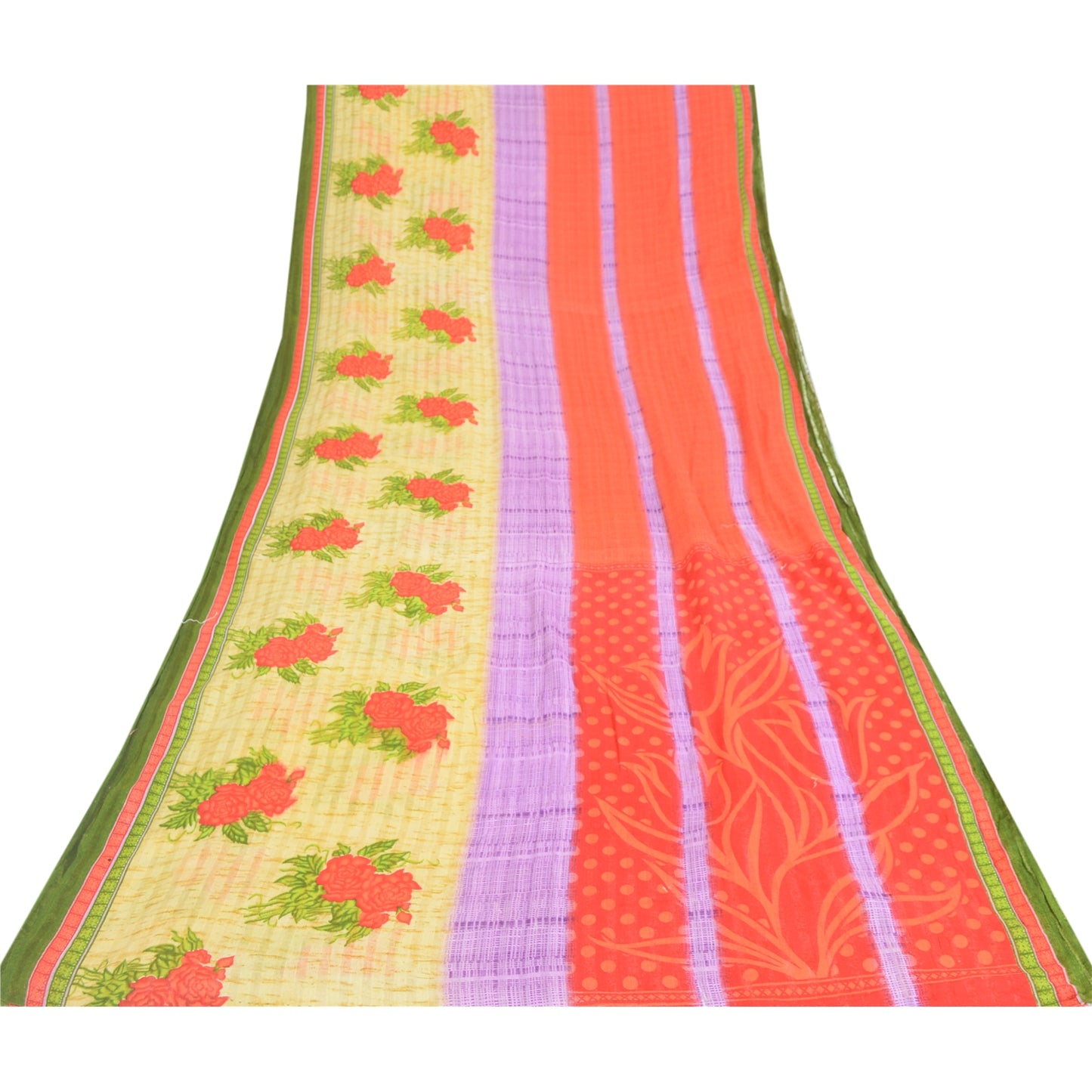 Sanskriti Vintage Sarees Indian Multi Pure Cotton Printed Sari 5yd Craft Fabric