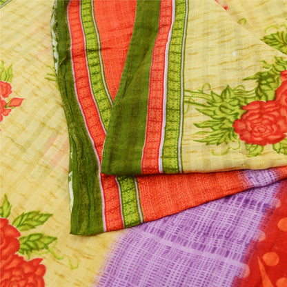 Sanskriti Vintage Sarees Indian Multi Pure Cotton Printed Sari 5yd Craft Fabric