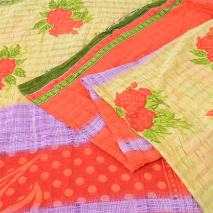 Sanskriti Vintage Sarees Indian Multi Pure Cotton Printed Sari 5yd Craft Fabric