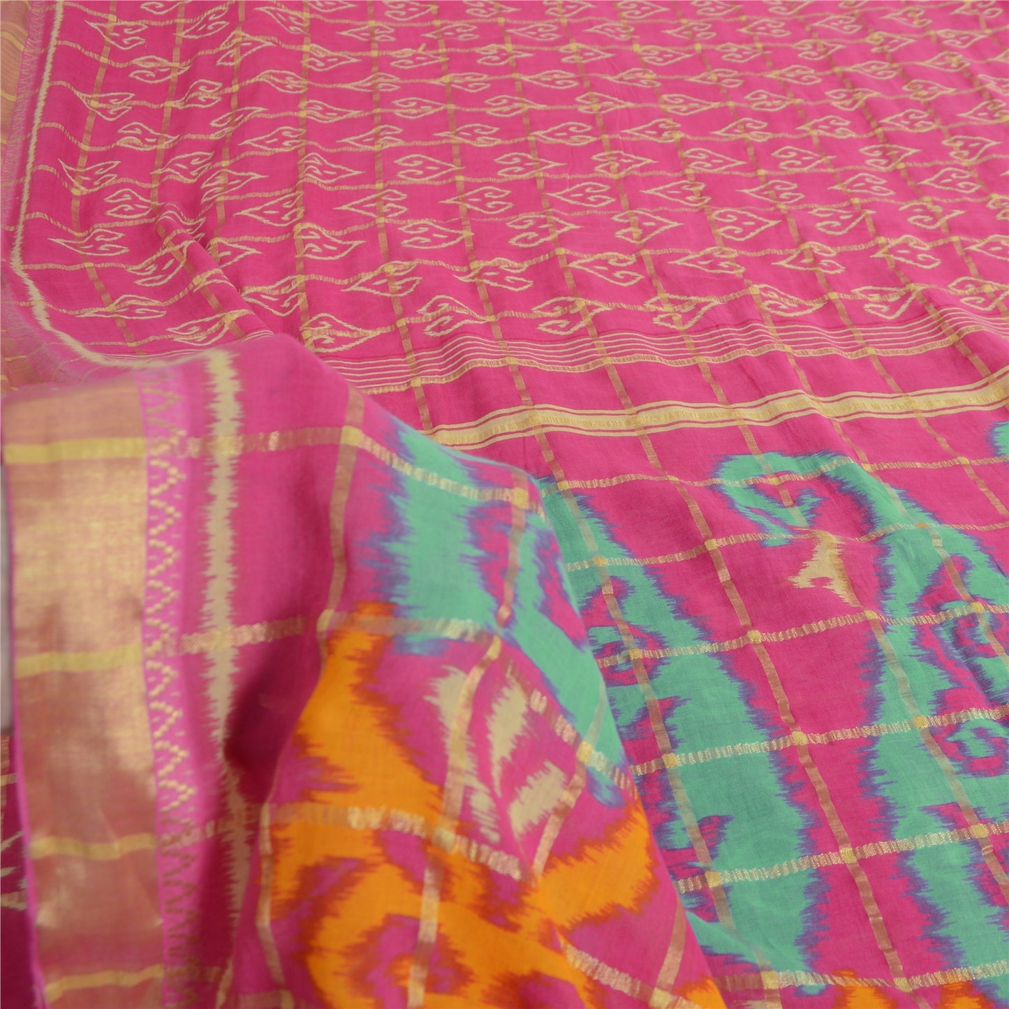 Sanskriti Vintage Sarees Indian Pink Pure Cotton Woven Printed Sari Craft Fabric