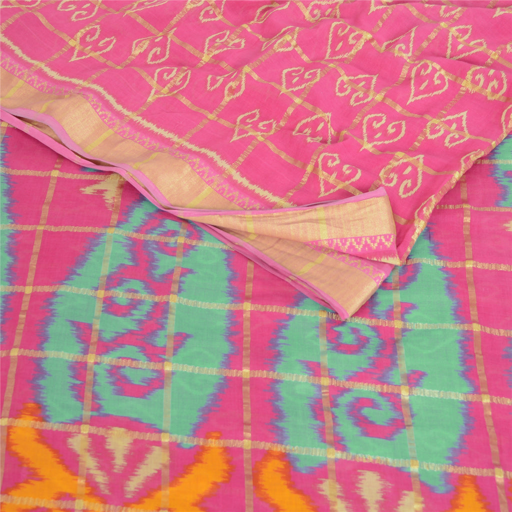 Sanskriti Vintage Sarees Indian Pink Pure Cotton Woven Printed Sari Craft Fabric