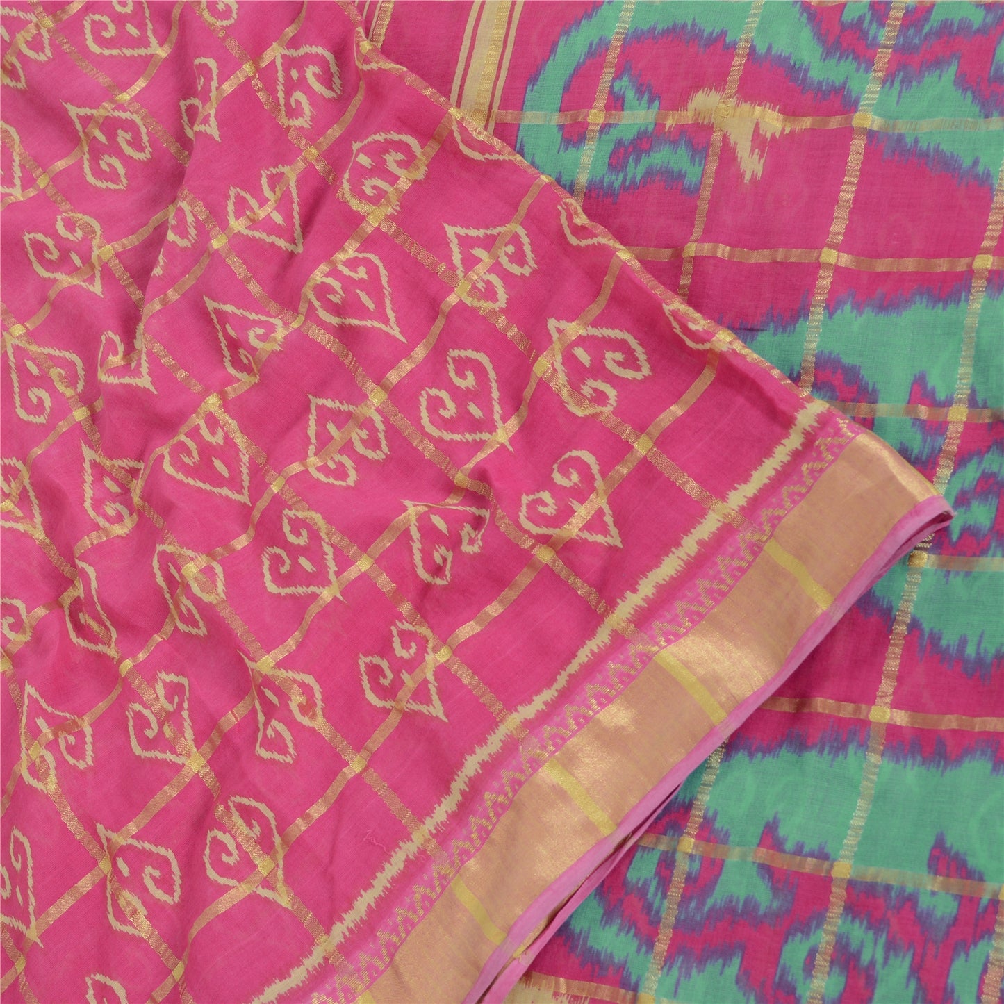 Sanskriti Vintage Sarees Indian Pink Pure Cotton Woven Printed Sari Craft Fabric